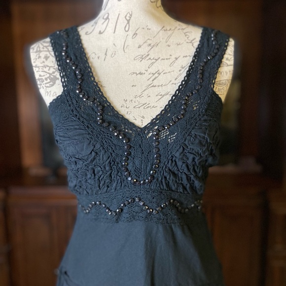 SOLD! Indian Tropical Fashion Tiered Embedded Crochet Strap Maxi Slip Dress S/M - Picture 3 of 5